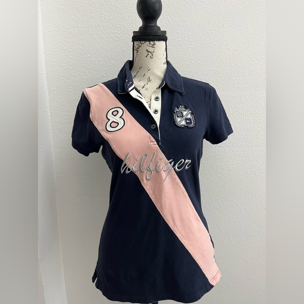 Tommy Hilfiger Navy Polo with Pink Stripe